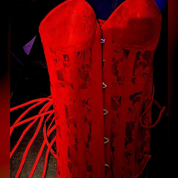 Lavish Red Sheer Lace Over Bust Corset - Picture 3 of 7
